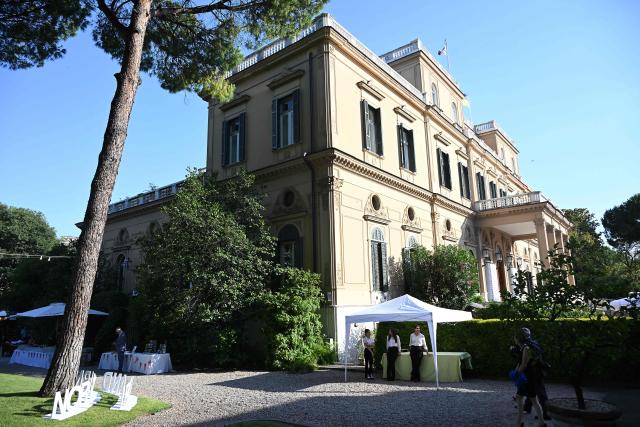 This photograph taken on June 18, 2026, shows a view of the residence of British ambassador to Italy Stephen Hickey, on the day of the first major joint UK-Italy recognition as part of the King Charles III birthday celebrations, at Villa Wolkosky, Rome. (Photo by Andreas SOLARO / AFP)
