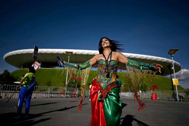 A Mexico fan dances ahead of the 2026 World Cup Group A football match between Mexico and South Korea outside the Guadalajara Stadium in Zapopan on June 18, 2026.  (Photo by CARL DE SOUZA / AFP)