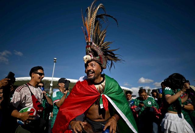 A Mexico fan gestures ahead of the 2026 World Cup Group A football match between Mexico and South Korea outside the Guadalajara Stadium in Zapopan on June 18, 2026.  (Photo by CARL DE SOUZA / AFP)