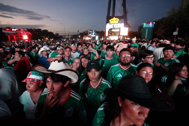 Mexican fans watch the 2026 World Cup football match between Mexico and South Korea on a screen at the Fan Fest in Monterrey, Mexico, on June 18, 2026. (Photo by Julio Cesar AGUILAR / AFP)