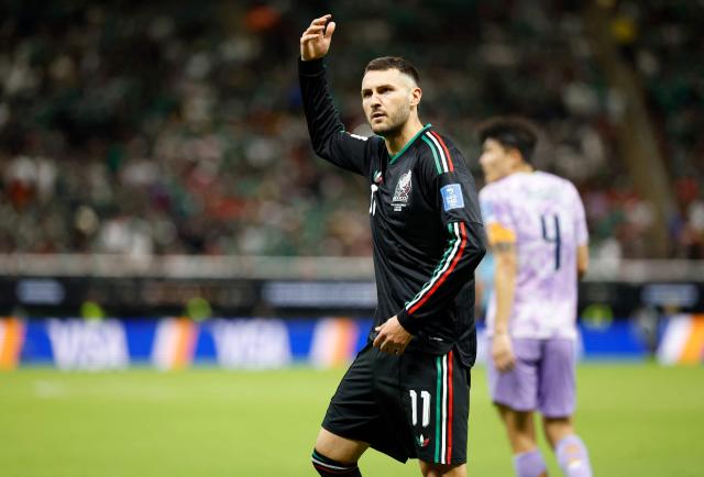 Mexico's forward #11 Santiago Gimenez gestures during the 2026 World Cup Group A football match between Mexico and South Korea at the Guadalajara Stadium in Zapopan on June 18, 2026.  (Photo by Ulises RUIZ / AFP)