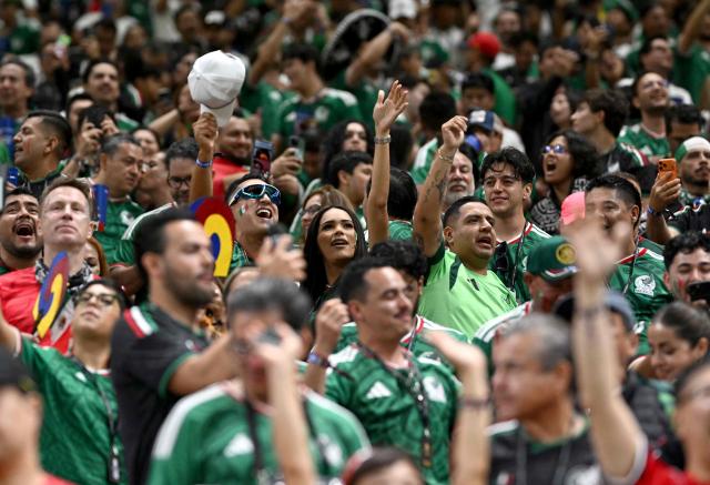 Mexican fans celebrate after the 2026 World Cup Group A football match between Mexico and South Korea at the Guadalajara Stadium in Zapopan on June 18, 2026.  (Photo by CARL DE SOUZA / AFP)