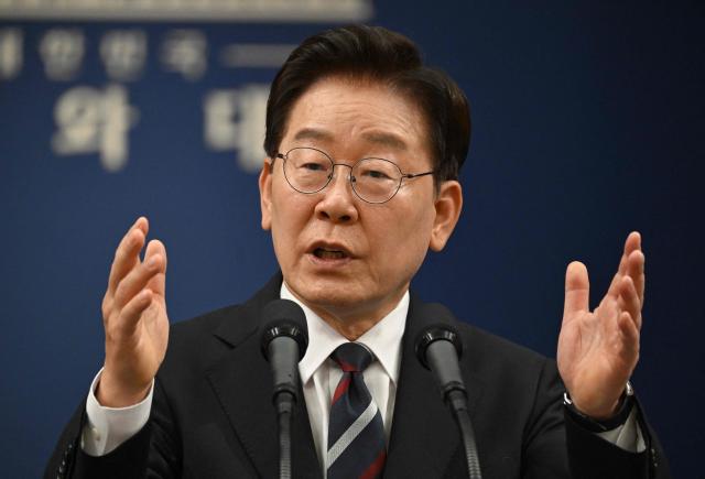 South Korean President Lee Jae Myung speaks during a press conference on his G7 trip at the presidential Blue House in Seoul on June 19, 2026. Donald Trump wants to turn his attention to North Korea now that he has an accord with Iran, South Korea's president said June 19, after meeting his US counterpart in France. (Photo by Jung Yeon-je / AFP)
