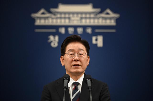 South Korean President Lee Jae Myung speaks during a press conference on his G7 trip at the presidential Blue House in Seoul on June 19, 2026. Donald Trump wants to turn his attention to North Korea now that he has an accord with Iran, South Korea's president said June 19, after meeting his US counterpart in France. (Photo by Jung Yeon-je / AFP)