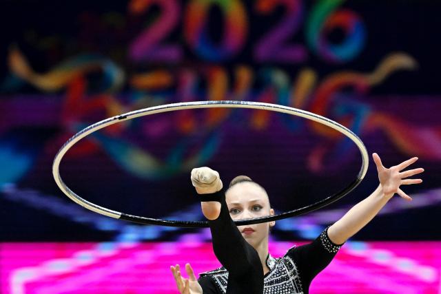 Luxembourg's Kotryna Zilionyte competes in the individual hoop of the 2026 Rhythmic Gymnastics World Challenge Cup in Beijing on June 19, 2026. (Photo by WANG Zhao / AFP)