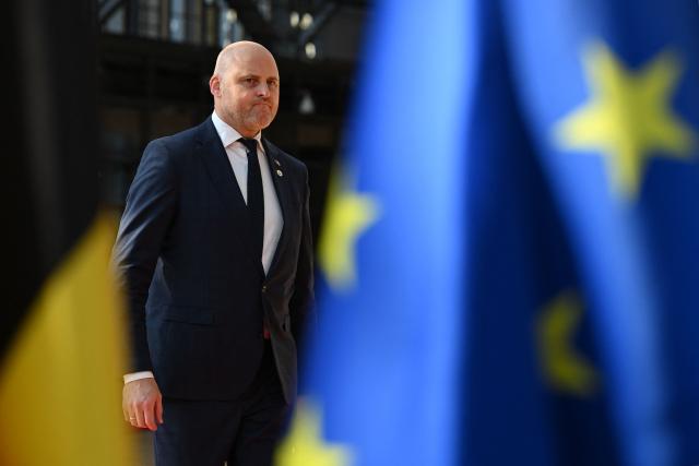 Latvia's Prime Minister Andris Kulbergs arrives to attend the EU Summit at the EU headquarters in Brussels, on June 19, 2026. (Photo by Nicolas TUCAT / AFP)