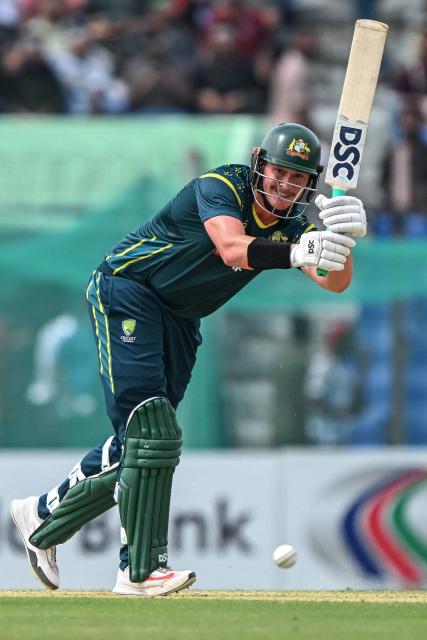 Australia's Matt Renshaw plays a shot during the second Twenty20 (T20) international cricket match between Bangladesh and Australia at the Bir Sreshtho Flight Lieutenant Matiur Rahman Stadium in Chattogram on June 19, 2026. (Photo by AFP)