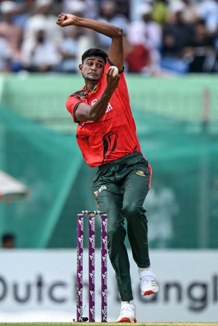 Bangladesh's Nahid Rana bowls during the second Twenty20 (T20) international cricket match between Bangladesh and Australia at the Bir Sreshtho Flight Lieutenant Matiur Rahman Stadium in Chattogram on June 19, 2026. (Photo by AFP)