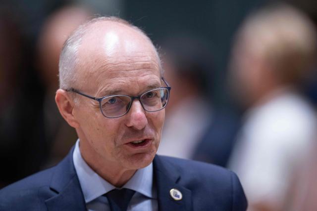 Luxembourg's Prime Minister Luc Frieden arrives to attend a round table meeting during the EU Summit at the EU headquarters in Brussels, on June 19, 2026. (Photo by JOHN THYS / AFP)