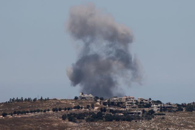 A photograph taken from the southern Lebanese region of Marjayoun shows smoke rising following an Israeli strike near Nabatieh al-Fawqa on June 19, 2026. Israel's military said on June 19 that four of its soldiers were killed in southern Lebanon, its first losses since a US-Iran deal was signed to end the Middle East war. The announcement came after the military said it had carried out strikes across south Lebanon against Hezbollah following what it called "repeated violations of the ceasefire" by the Iran-backed militant group. (Photo by AFP) / 