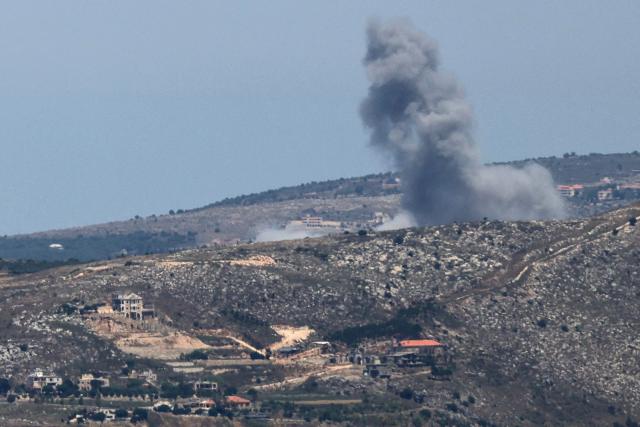 A photograph taken from the southern Lebanese region of Marjayoun shows smoke rising following an Israeli strike near Aarab Salim on June 19, 2026. Israel's military said on June 19 that four of its soldiers were killed in southern Lebanon, its first losses since a US-Iran deal was signed to end the Middle East war. The announcement came after the military said it had carried out strikes across south Lebanon against Hezbollah following what it called "repeated violations of the ceasefire" by the Iran-backed militant group. (Photo by AFP) / 