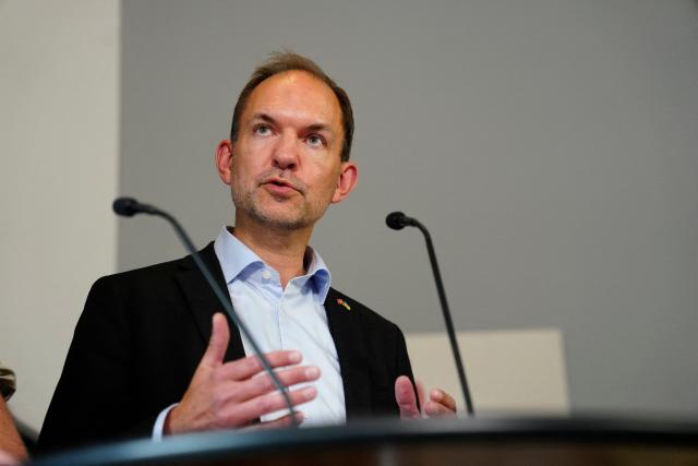 Danish Defence Minister Jeppe Bruus comments on a report on alleged drone incursions in Denmark in the fall of 2025, at the Ministry of Defense in Copenhagen, Denmark, on June 19, 2026. (Photo by Sebastian Elias Uth / Ritzau Scanpix / AFP) / Denmark OUT