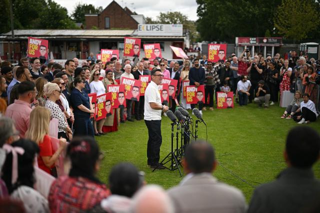 New Labour Party MP for Makerfield, Andy Burnham speaks to supporters and members of the media, the morning after his by-election victory, at Ashton Town FC, in Ashton in Makerfield, north-west England on June 19, 2026. Veteran UK Labour politician Andy Burnham emphatically won a crunch by-election on Friday, securing a parliamentary seat and clearing the way for a widely expected leadership challenge against beleaguered Prime Minister Keir Starmer. (Photo by Oli SCARFF / AFP)