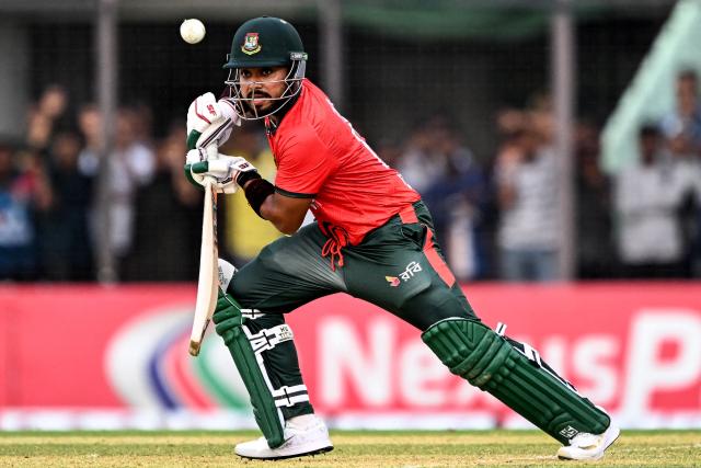 Bangladesh's Parvez Hossain Emon plays a shot during the second Twenty20 (T20) international cricket match between Bangladesh and Australia at the Bir Sreshtho Flight Lieutenant Matiur Rahman Stadium in Chattogram on June 19, 2026. (Photo by AFP)