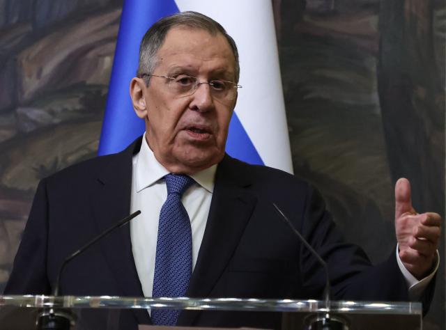 Russian Foreign Minister Sergei Lavrov attends a joint press conference with Madagascar's Foreign Minister following their talks in Moscow on June 19, 2026. (Photo by SERGEI ILNITSKY / POOL / AFP)