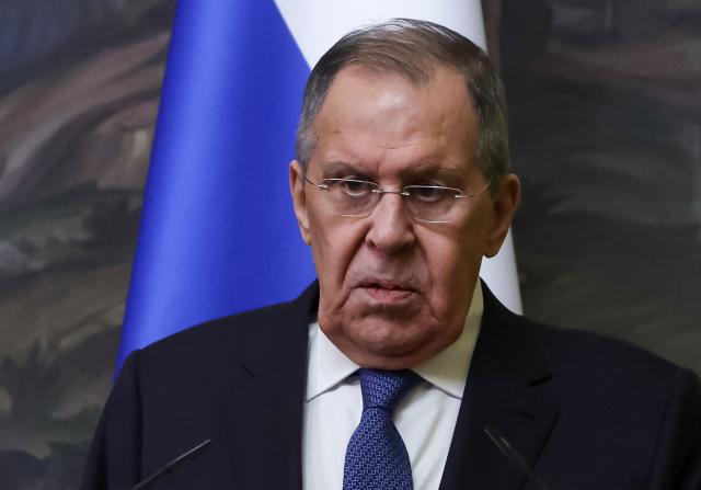 Russian Foreign Minister Sergei Lavrov attends a joint press conference with Madagascar's Foreign Minister following their talks in Moscow on June 19, 2026. (Photo by SERGEI ILNITSKY / POOL / AFP)