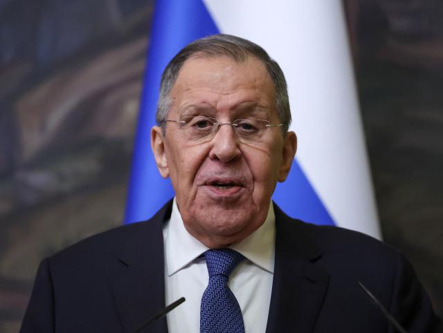 Russian Foreign Minister Sergei Lavrov attends a joint press conference with Madagascar's Foreign Minister following their talks in Moscow on June 19, 2026. (Photo by SERGEI ILNITSKY / POOL / AFP)