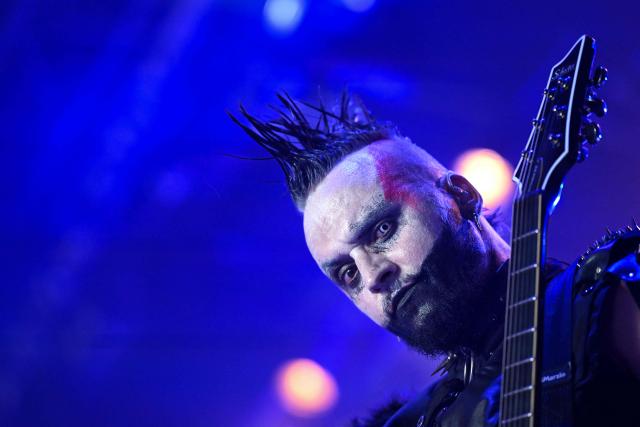 A member of Spanish band Killus performs on stage during the 19th edition of Hellfest rock and heavy metal festival, in Clisson, western France, on June 19, 2026. . (Photo by Sebastien Salom-Gomis / AFP)