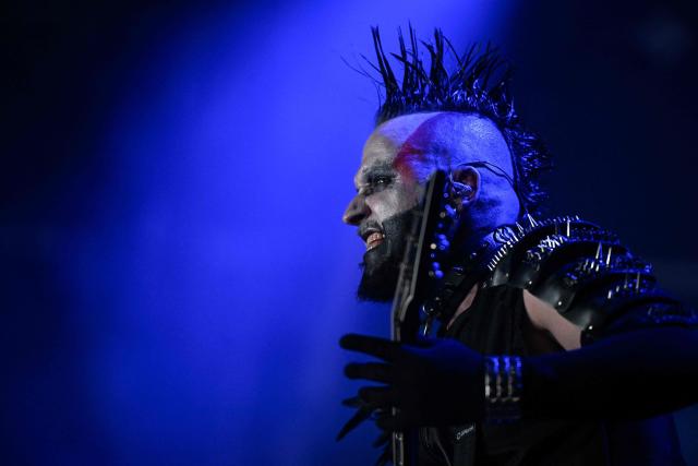 A member of Spanish band Killus performs on stage during the 19th edition of Hellfest rock and heavy metal festival, in Clisson, western France, on June 19, 2026. . (Photo by Sebastien Salom-Gomis / AFP)