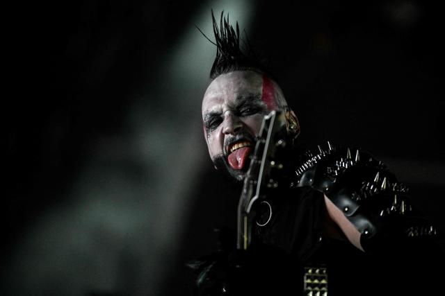 A member of Spanish band Killus performs on stage during the 19th edition of Hellfest rock and heavy metal festival, in Clisson, western France, on June 19, 2026. . (Photo by Sebastien Salom-Gomis / AFP)