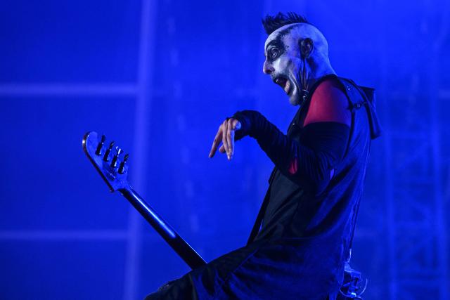 A member of Spanish band Killus performs on stage during the 19th edition of Hellfest rock and heavy metal festival, in Clisson, western France, on June 19, 2026. (Photo by Sebastien Salom-Gomis / AFP)