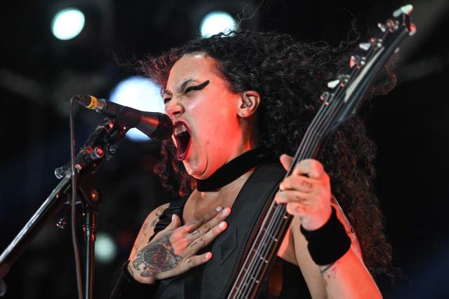 Brazilian singer Fernanda Lira from the band Crypta performs on stage during the 19th edition of Hellfest rock and heavy metal festival, in Clisson, western France, on June 19, 2026. (Photo by Sebastien Salom-Gomis / AFP)
