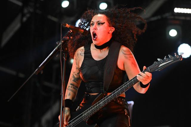 Brazilian singer Fernanda Lira from the band Crypta performs on stage during the 19th edition of Hellfest rock and heavy metal festival, in Clisson, western France, on June 19, 2026. (Photo by Sebastien Salom-Gomis / AFP)