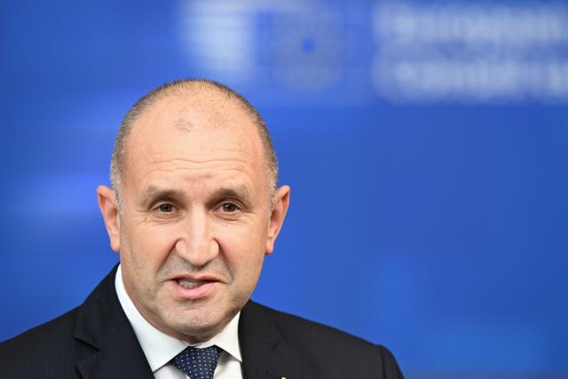 Bulgaria's Prime Minister Rumen Radev speaks during the final press conference as part of the EU Summit at the EU headquarters in Brussels, on June 19, 2026. (Photo by Nicolas TUCAT / AFP)