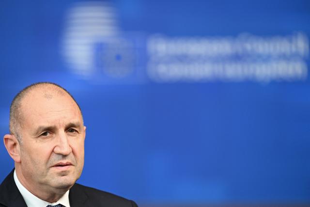 Bulgaria's Prime Minister Rumen Radev speaks during the final press conference as part of the EU Summit at the EU headquarters in Brussels, on June 19, 2026. (Photo by Nicolas TUCAT / AFP)