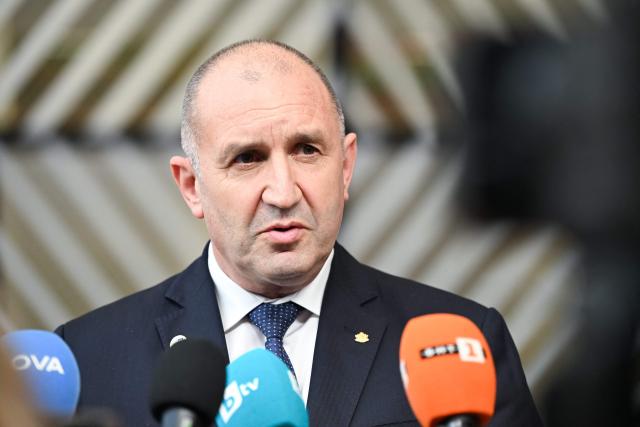 Bulgaria's Prime Minister Rumen Radev speaks during the final press conference as part of the EU Summit at the EU headquarters in Brussels, on June 19, 2026. (Photo by Nicolas TUCAT / AFP)