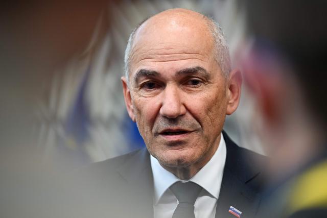 Slovenia's Prime Minister Janez Jansa speaks during the final press conference as part of the EU Summit at the EU headquarters in Brussels, on June 19, 2026. (Photo by Nicolas TUCAT / AFP)