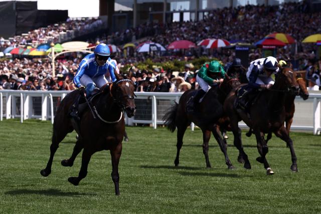 Jockey Clifford Lee on Venetian Sun compete and win the Commonwealth cup on the fourth day of the Royal Ascot horse racing meeting in Ascot, west of London, on June 19, 2026. (Photo by Henry NICHOLLS / AFP)