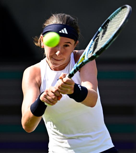 Czech Republic's Nikola Bartunkova returns a ball to Belarus' Aryna Sabalenka during their women's singles quarter-final match at the WTA500 Berlin Tennis Open tournament in Berlin on June 19, 2026. (Photo by Tobias SCHWARZ / AFP)