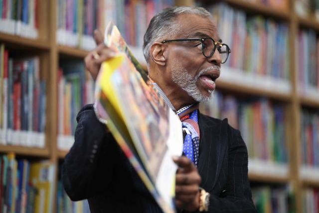 Actor and former Reading Rainbow host LeVar Burton reads to school children at the Barack Obama Presidential Center in John Lewis Plaza on June 19, 2026 in Chicago, Illinois. This is the first day the Barack Obama Presidential Center is open to the public. (Photo by Win McNamee / POOL / AFP)