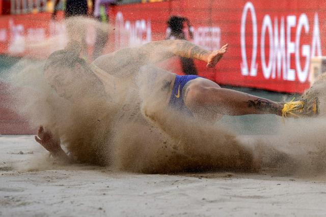 Turkey's Tugba Danismaz competes in the women's triple jump final during the IAAF Diamond League competition at Suheim Bin Hamad Stadium in Doha on June 19, 2026. (Photo by KARIM JAAFAR / AFP)
