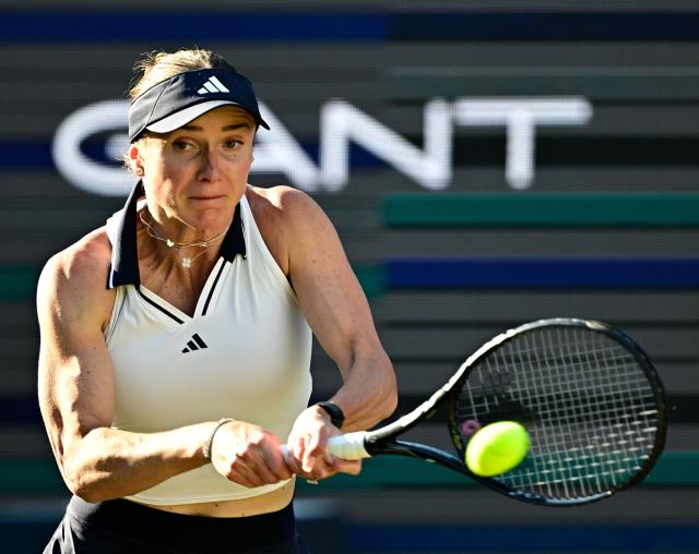Ukraine's Elina Svitolina returns the ball to the Philippines' Alexandra Eala during the women's singles quarter-final match at the WTA500 Berlin Tennis Open tournament in Berlin on June 19, 2026. (Photo by Tobias SCHWARZ / AFP)