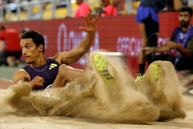 Algeria's Yasser Mohammed Triki competes in the men's triple jump final during the IAAF Diamond League competition at Suheim Bin Hamad Stadium in Doha on June 19, 2026. (Photo by KARIM JAAFAR / AFP)