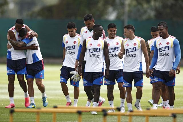 Colombia's players take part in a training session at Academia Atlas FC in Zapopan, near Guadalajara, Mexico on June 19, 2026, during the 2026 World Cup football tournament. (Photo by Ulises RUIZ / AFP)