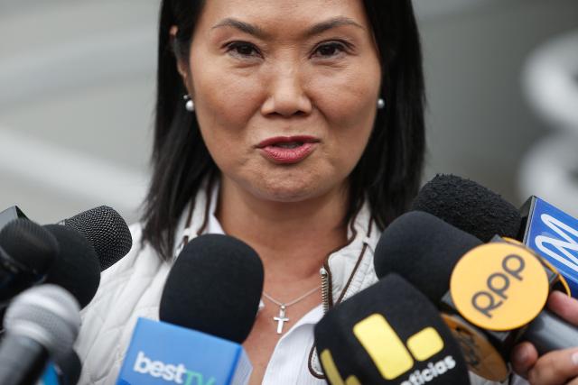 Peru's presidential candidate for the Fuerza Popular party, Keiko Fujimori, speaks to the press in Lima, on June 19, 2026. Peru's neck-and-neck presidential election pitting conservative Keiko Fujimori against leftist Roberto Sanchez is one of the tightest leadership contests Latin America has seen in decades, an AFP analysis showed. (Photo by AFP)