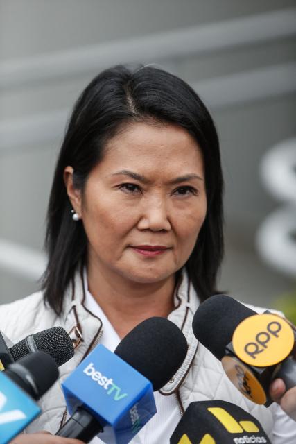 Peru's presidential candidate for the Fuerza Popular party, Keiko Fujimori, speaks to the press in Lima, on June 19, 2026. Peru's neck-and-neck presidential election pitting conservative Keiko Fujimori against leftist Roberto Sanchez is one of the tightest leadership contests Latin America has seen in decades, an AFP analysis showed. (Photo by AFP)