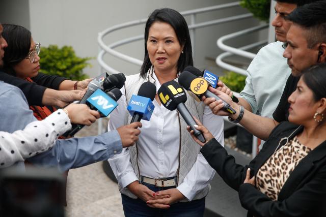 Peru's presidential candidate for the Fuerza Popular party, Keiko Fujimori, speaks to the press in Lima, on June 19, 2026. Peru's neck-and-neck presidential election pitting conservative Keiko Fujimori against leftist Roberto Sanchez is one of the tightest leadership contests Latin America has seen in decades, an AFP analysis showed. (Photo by AFP)