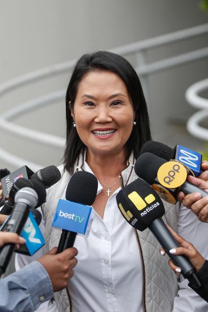 Peru's presidential candidate for the Fuerza Popular party, Keiko Fujimori, speaks to the press in Lima, on June 19, 2026. Peru's neck-and-neck presidential election pitting conservative Keiko Fujimori against leftist Roberto Sanchez is one of the tightest leadership contests Latin America has seen in decades, an AFP analysis showed. (Photo by AFP)