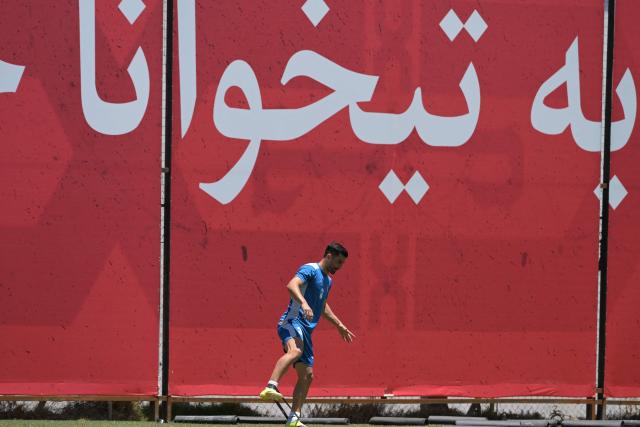 Iran's defender #03 Ehsan Hajsafi takes part in a training session ahead of Iran's FIFA World Cup 2026 Group G football match against Belgium at Centro Xoloitzcuintle in Tijuana on June 19, 2026. (Photo by Guillermo Arias / AFP)