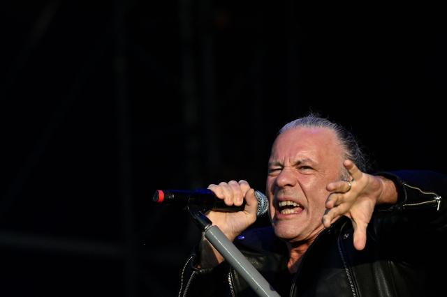 British singer Bruce Dickinson from Iron Maiden performs during the 19th edition of Hellfest rock and heavy metal festival, in Clisson, western France, on June 19, 2026. (Photo by Sebastien Salom-Gomis / AFP)