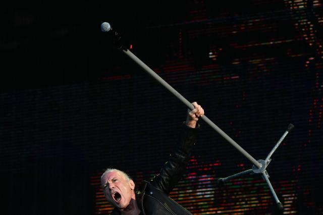 British singer Bruce Dickinson from Iron Maiden performs during the 19th edition of Hellfest rock and heavy metal festival, in Clisson, western France, on June 19, 2026. (Photo by Sebastien Salom-Gomis / AFP)