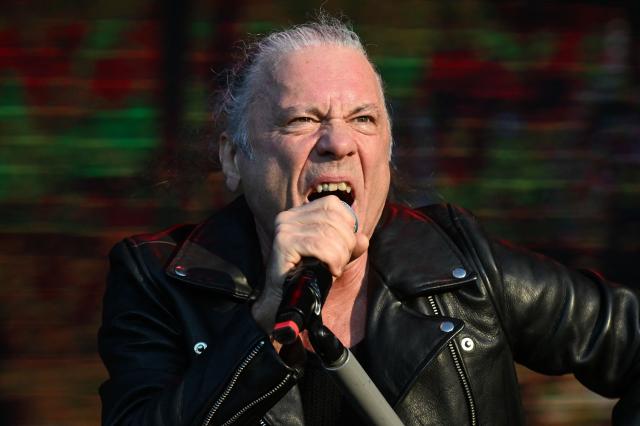 British singer Bruce Dickinson from Iron Maiden performs during the 19th edition of Hellfest rock and heavy metal festival, in Clisson, western France, on June 19, 2026. (Photo by Sebastien Salom-Gomis / AFP)
