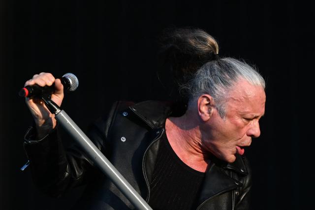 British singer Bruce Dickinson from Iron Maiden performs during the 19th edition of Hellfest rock and heavy metal festival, in Clisson, western France, on June 19, 2026. (Photo by Sebastien Salom-Gomis / AFP)