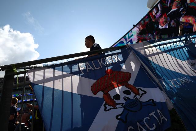 A Scottish fan stands ahead of the 2026 World Cup Group C football match between Scotland and Morocco at the Boston Stadium in Foxborough on June 19, 2026.  (Photo by FRANCK FIFE / AFP)