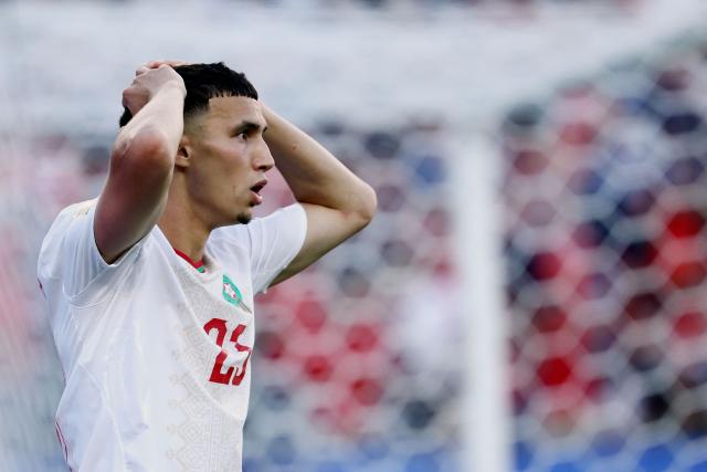 Morocco's midfielder #23 Bilal El Khannouss reacts to a missed chance during the 2026 World Cup Group C football match between Scotland and Morocco at the Boston Stadium in Foxborough on June 19, 2026.  (Photo by FRANCK FIFE / AFP)