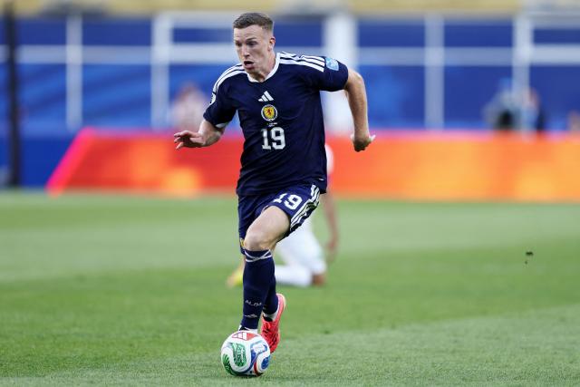 Scotland's midfielder #19 Lewis Ferguson controls the ball during the 2026 World Cup Group C football match between Scotland and Morocco at the Boston Stadium in Foxborough on June 19, 2026.  (Photo by FRANCK FIFE / AFP)